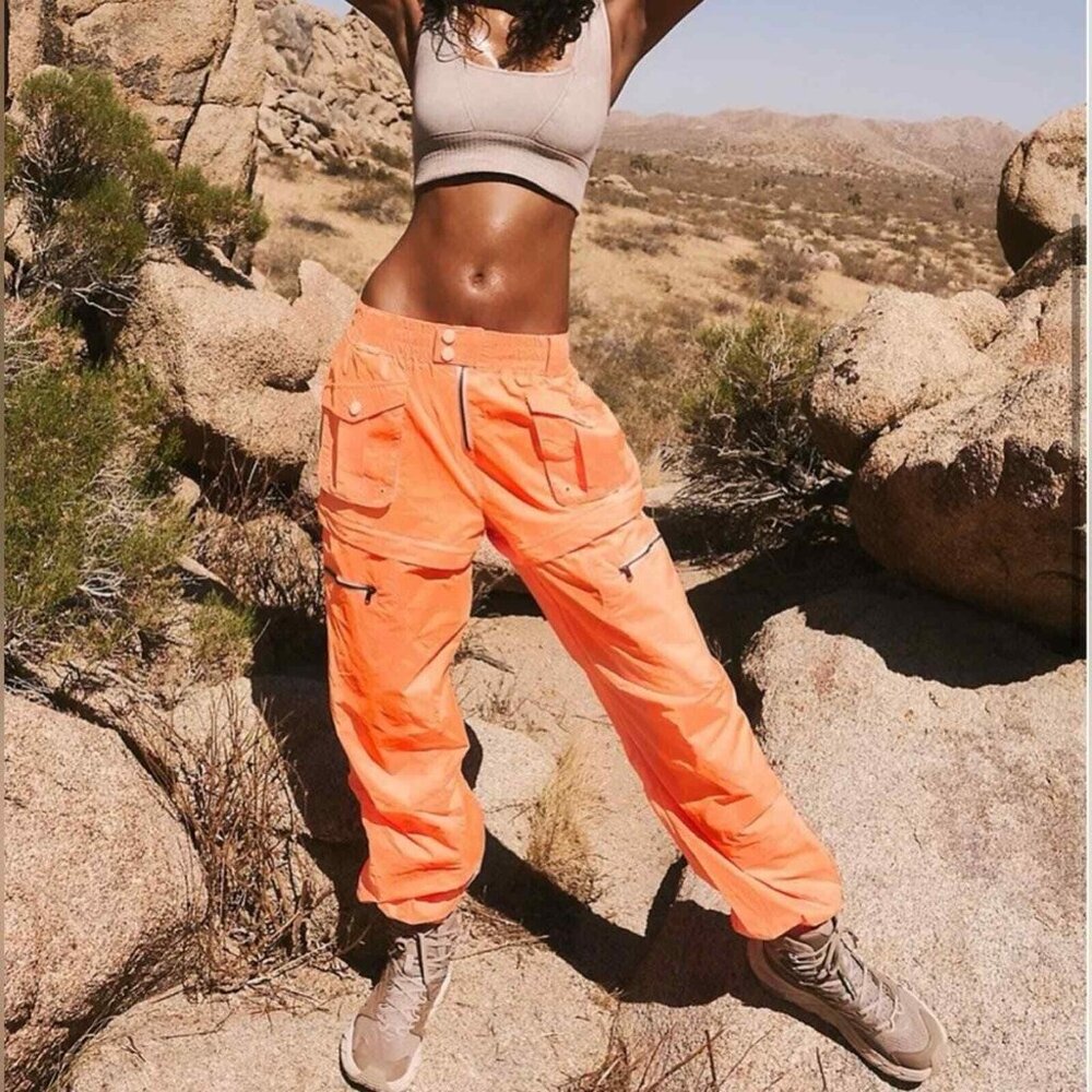 High-Rise Neon Orange Cargo Pants for Women